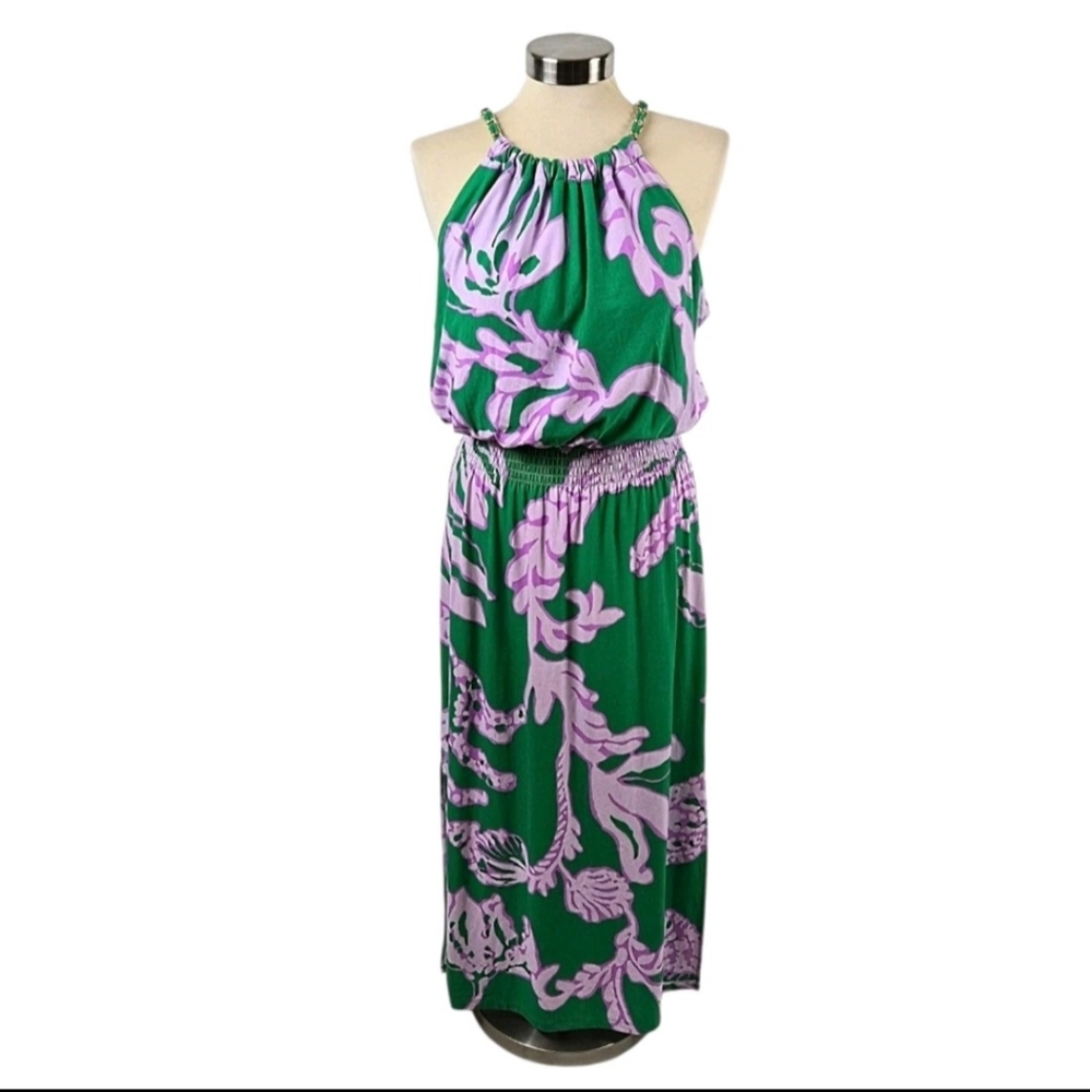 Lilly Pulitzer Green and Purple Midi Dress